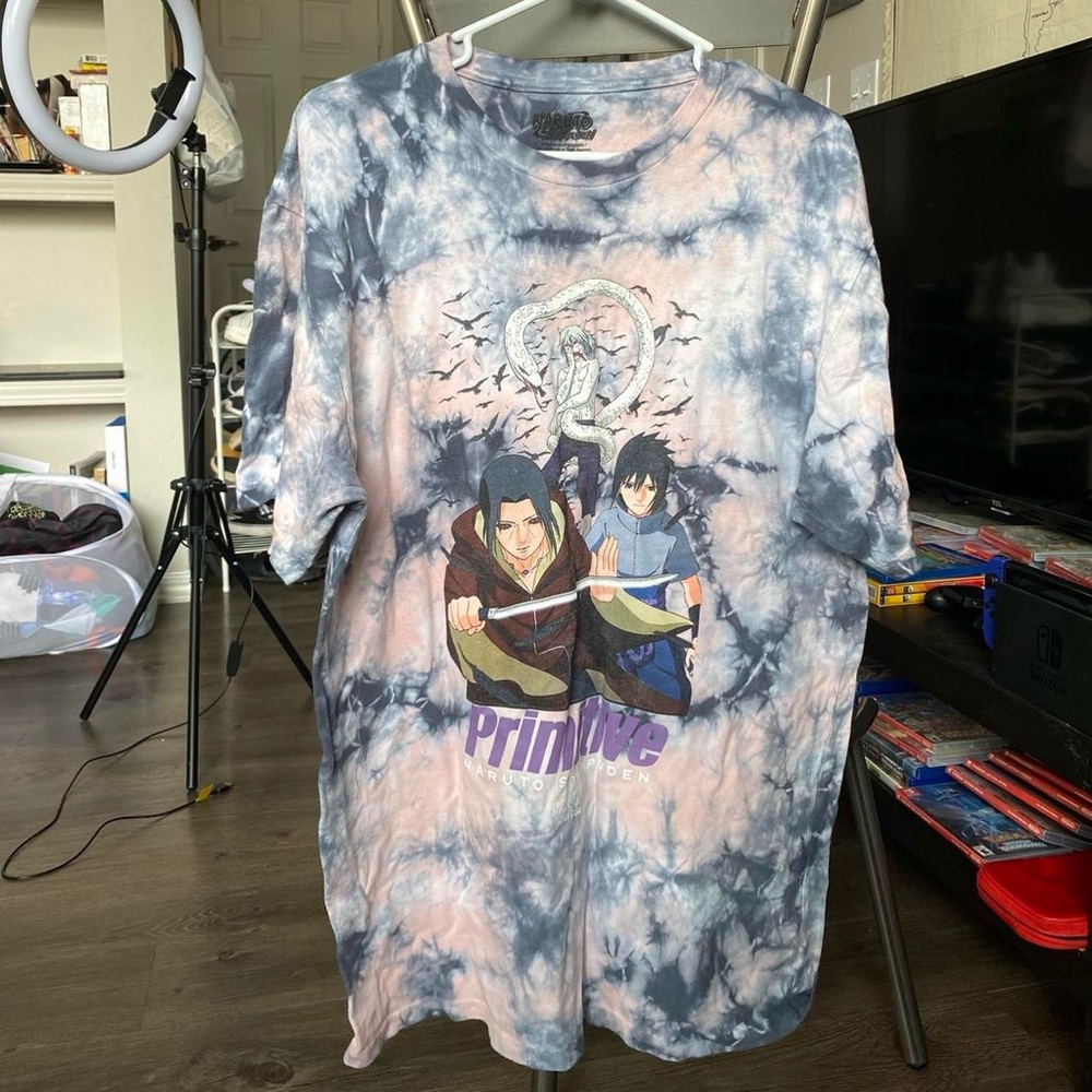 Large Naruto Shippuden Primitive Anime Tie Dye Graphic T Shirt